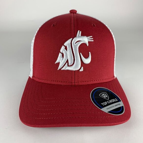 Washington State Cougars NCAA Red Top of the World Snapback Trucker Hat New - Picture 2 of 5